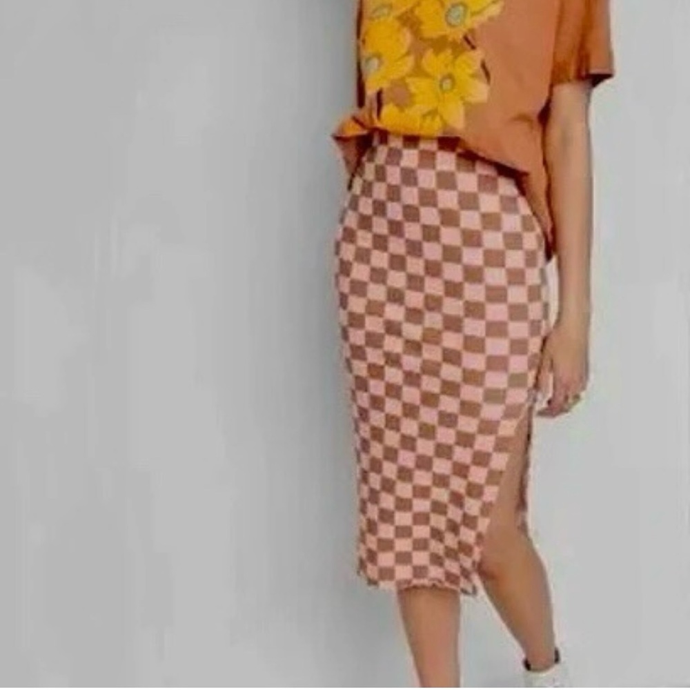 NWT Ascot & Hart Ribbed Checkered Midi Skirt
